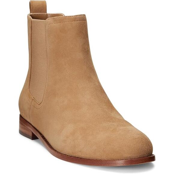 Lauren Ralph Lauren Womens Brown Brylee Camel Suede Chelsea Boots size 8 B NEW - Picture 1 of 6